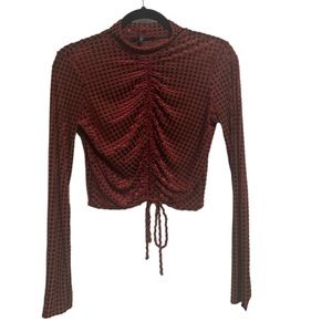 Mixed Threads Red Long Sleeve Ruched Front See Through Blouse XL